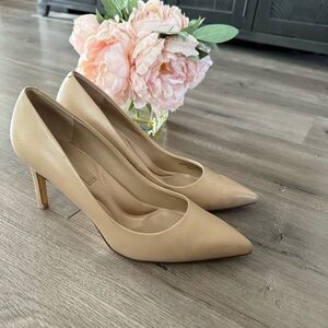 Charles & Keith Nude Leather Point Toe Classic Heels